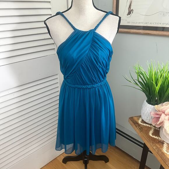 ADRIANNA PAPELL HAILEY LOGAN Womens Dress 1/2 Teal Blue Cocktail Halter Mini - Picture 1 of 10